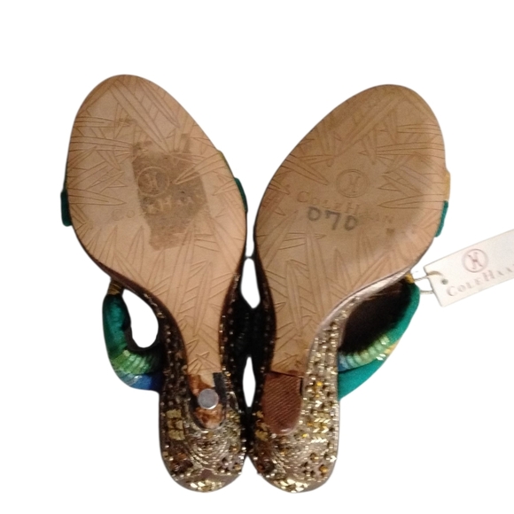 NEW Cole Haan Gemstone Embellished Gold Wedge Sandal - Picture 8 of 11